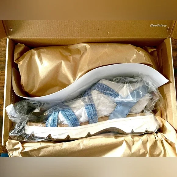 Earth Vernon Leather Blue Comfort Flat Sandals 7M Arch Support Shoe NWT & Box - Picture 9 of 15